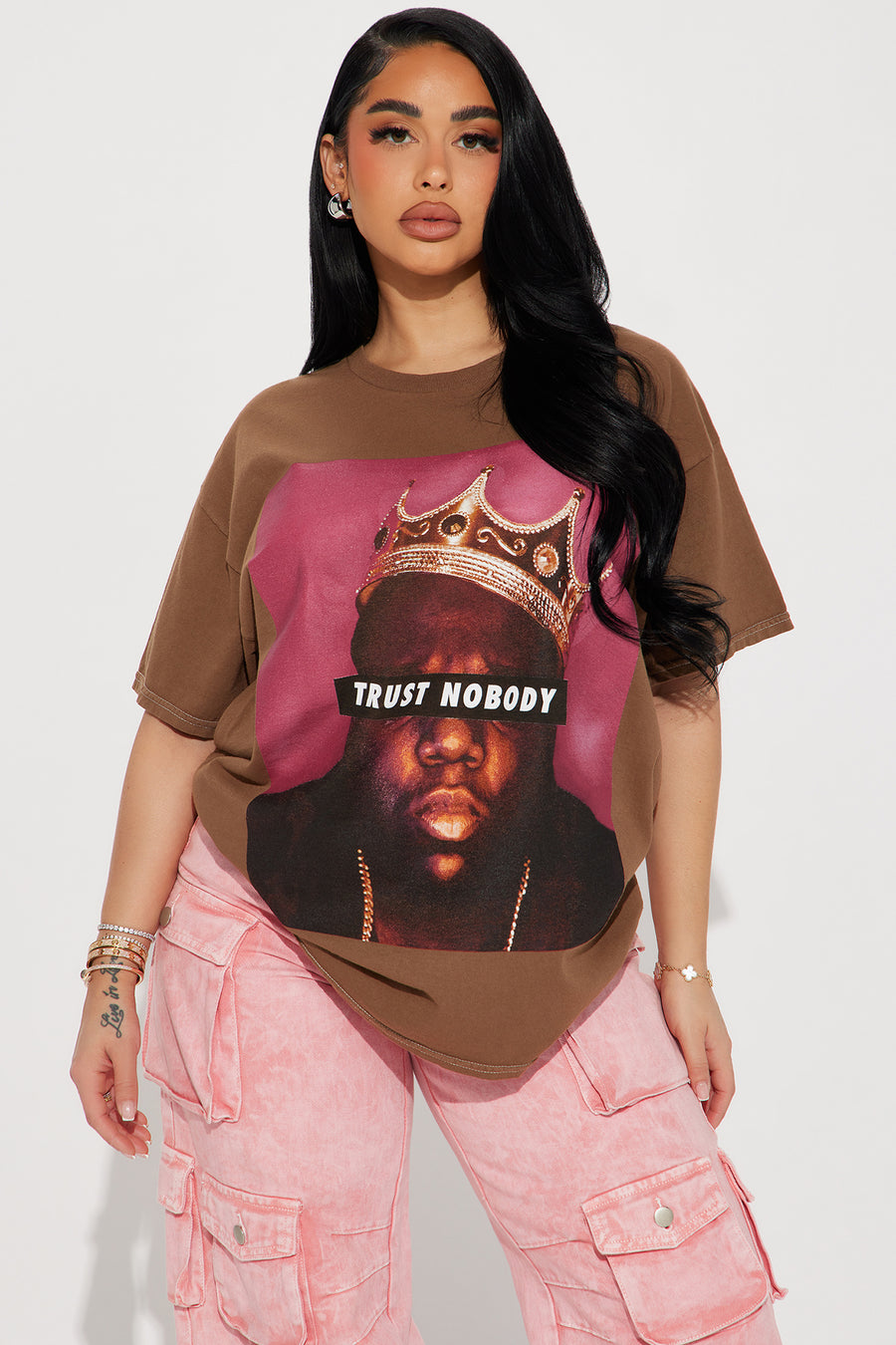 Trust Nobody Biggie Jumbo Print Shirt Brown/Combo
