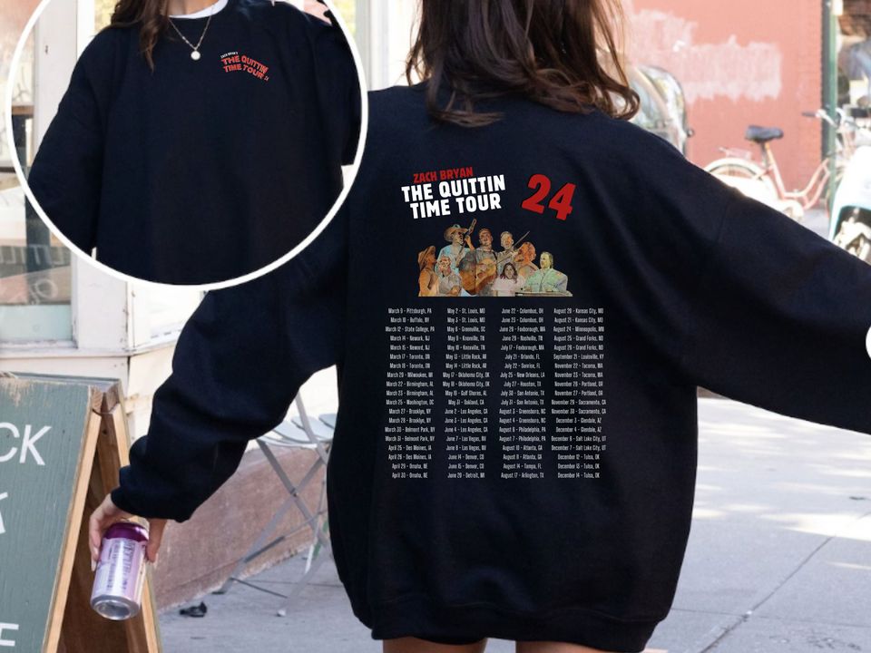 Zach Bryan Quittin Time Tour 2024 Double Sided Sweatshirt